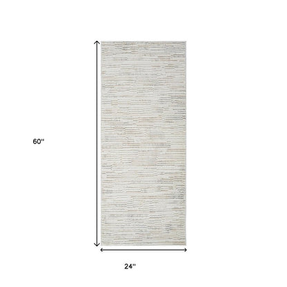 2' X 5' Gray and Beige Geometric Distressed Area Rug