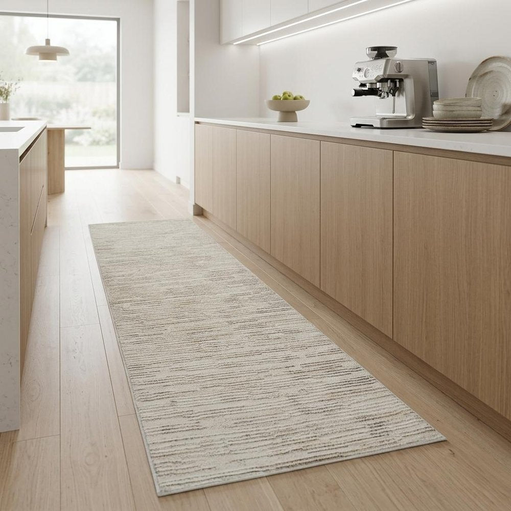 8' Gray And Beige Geometric Distressed Runner Rug