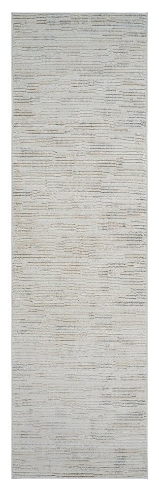 8' Gray And Beige Geometric Distressed Runner Rug