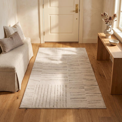 2' X 5' Gray and Beige Geometric Distressed Area Rug