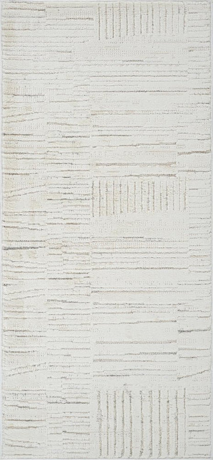 2' X 5' Gray and Beige Geometric Distressed Area Rug