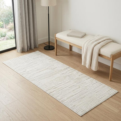 2' X 5' Gray and Beige Geometric Distressed Area Rug