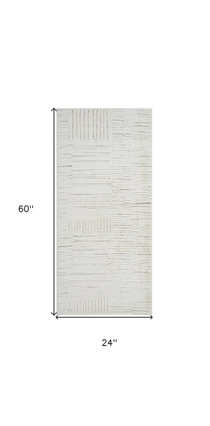 2' X 5' Gray and Beige Geometric Distressed Area Rug
