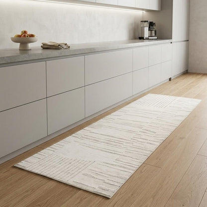 8' Gray And Beige Geometric Distressed Runner Rug
