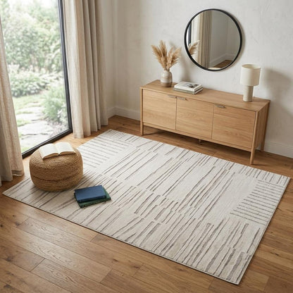 4' X 6' Gray and Beige Geometric Distressed Area Rug