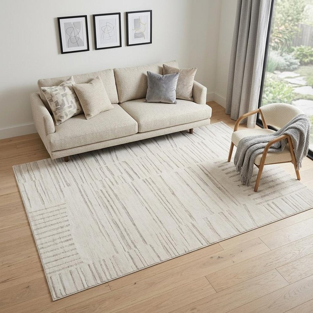 5' X 8' Gray and Beige Geometric Distressed Area Rug