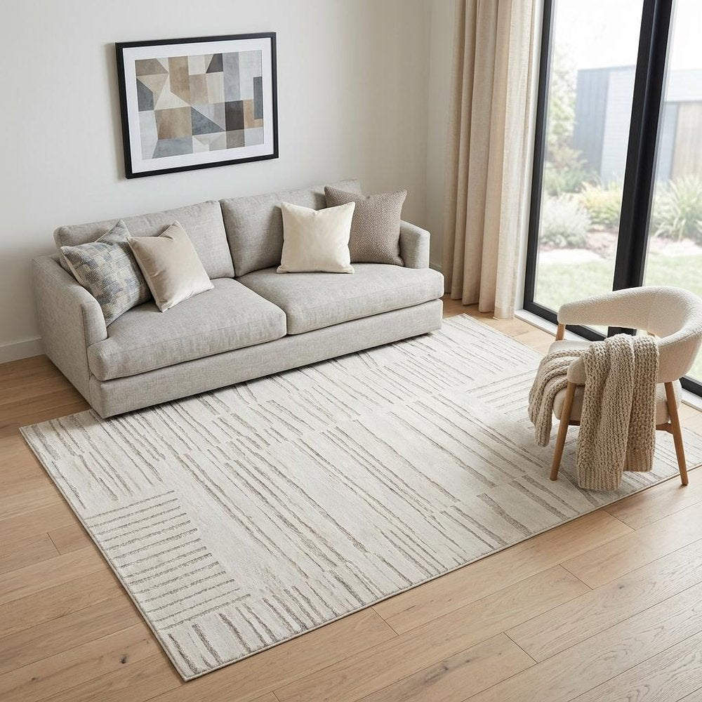 5' X 8' Gray and Beige Geometric Distressed Area Rug