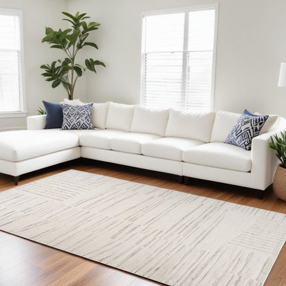 7' X 10' Gray and Beige Geometric Distressed Area Rug