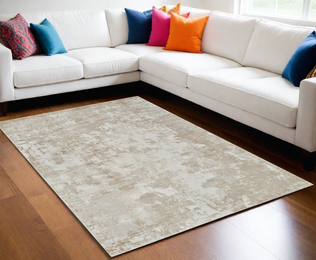 5' X 8' Cream and Beige Abstract Distressed Area Rug