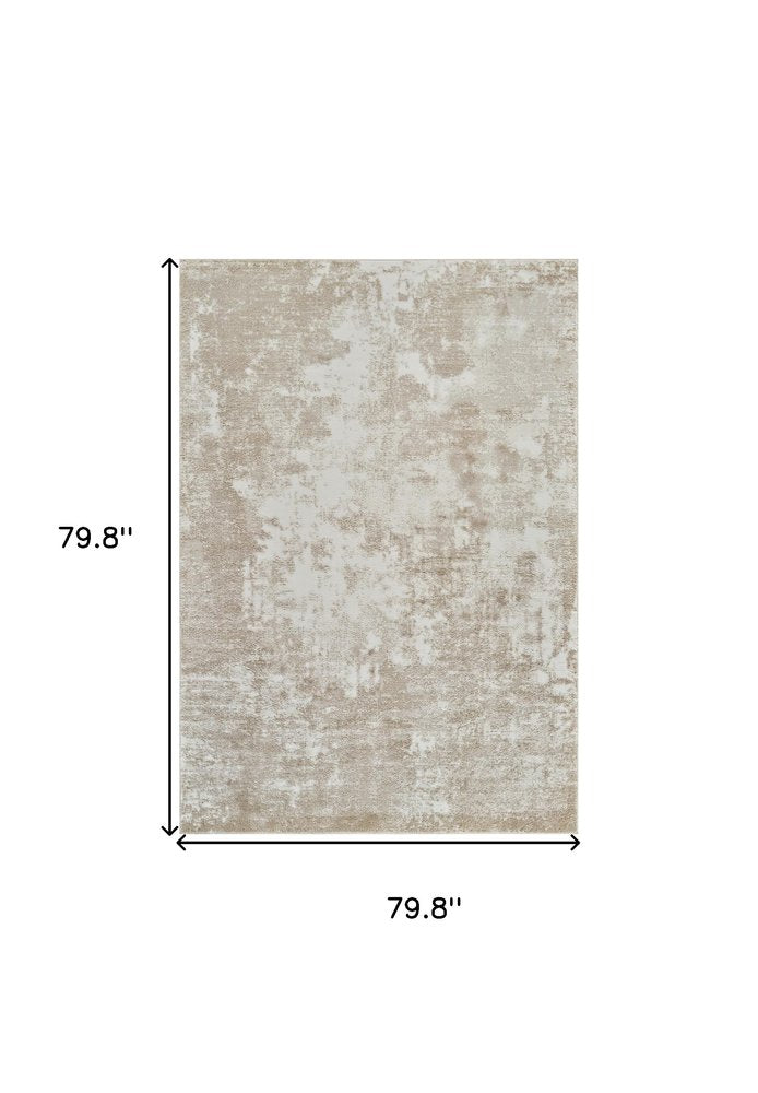 7' X 10' Cream and Beige Abstract Distressed Area Rug