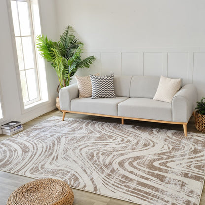 4' X 6' Beige and Brown Abstract Distressed Area Rug