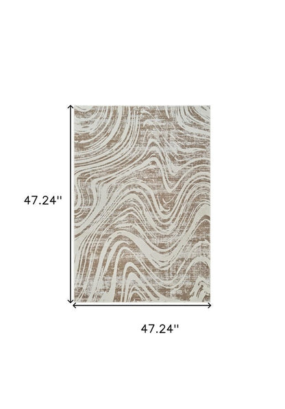 4' X 6' Beige and Brown Abstract Distressed Area Rug