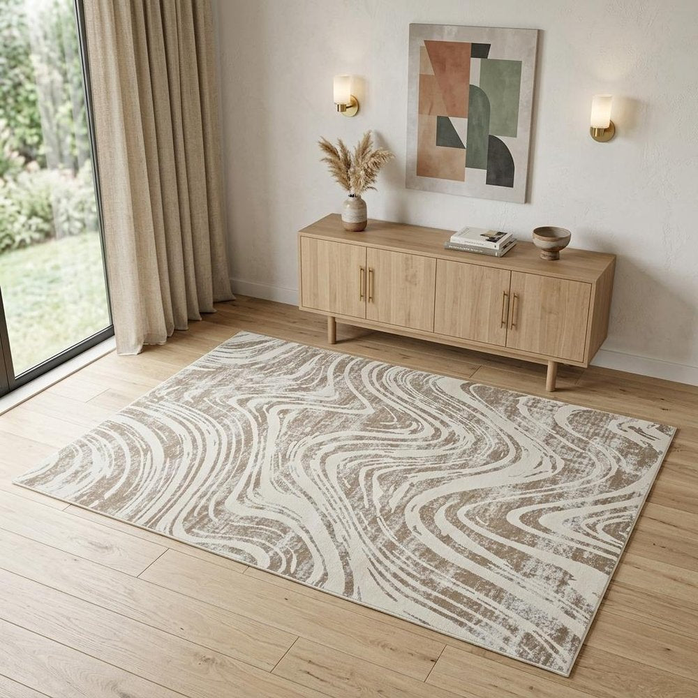 4' X 6' Beige and Brown Abstract Distressed Area Rug