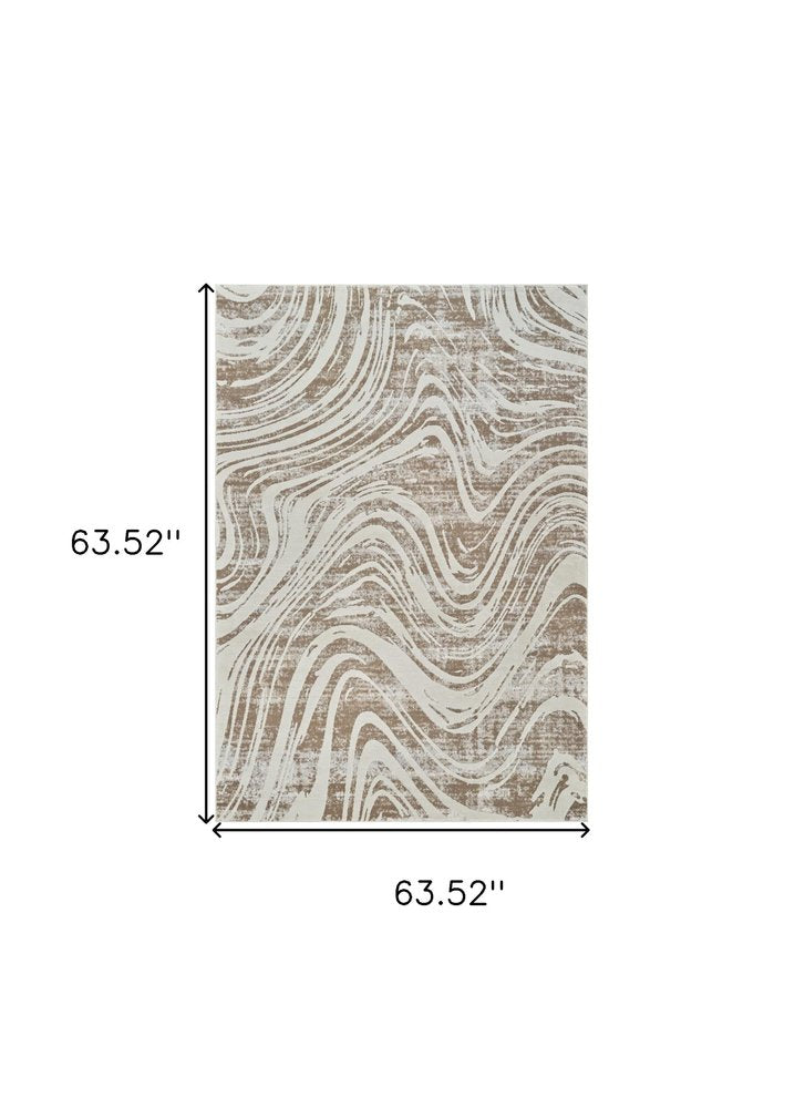 5' X 8' Beige and Brown Abstract Distressed Area Rug