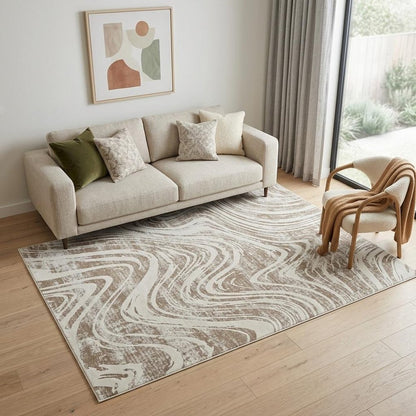 5' X 8' Beige and Brown Abstract Distressed Area Rug