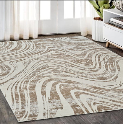 5' X 8' Beige and Brown Abstract Distressed Area Rug