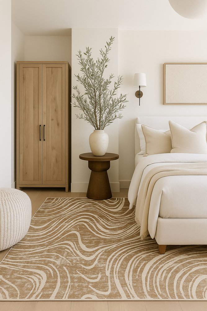 5' X 8' Beige and Brown Abstract Distressed Area Rug