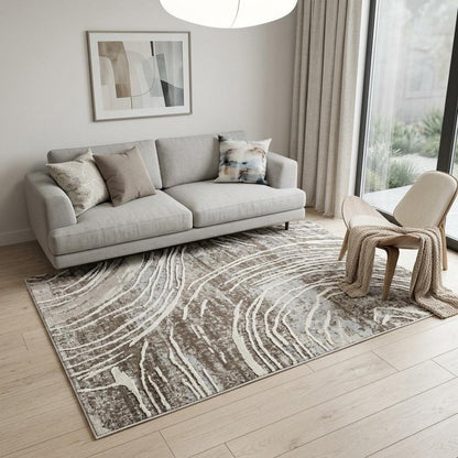 5' X 8' Beige and Brown Abstract Distressed Area Rug