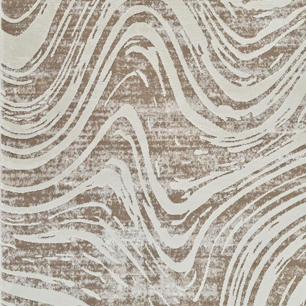 5' X 8' Beige and Brown Abstract Distressed Area Rug
