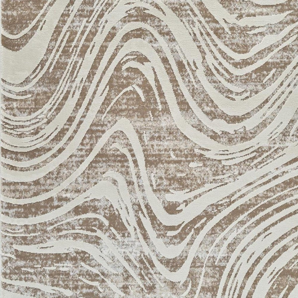 7' X 10' Beige and Brown Abstract Distressed Area Rug