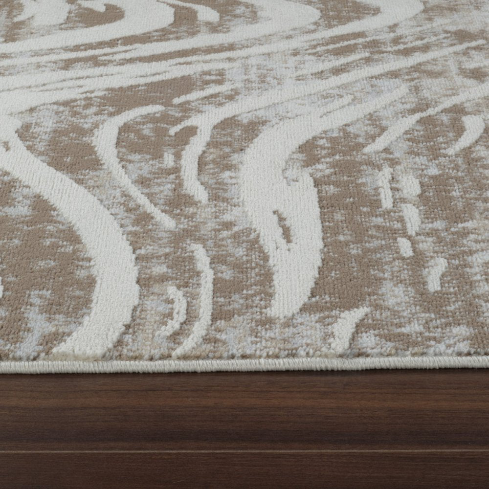 7' X 10' Beige and Brown Abstract Distressed Area Rug