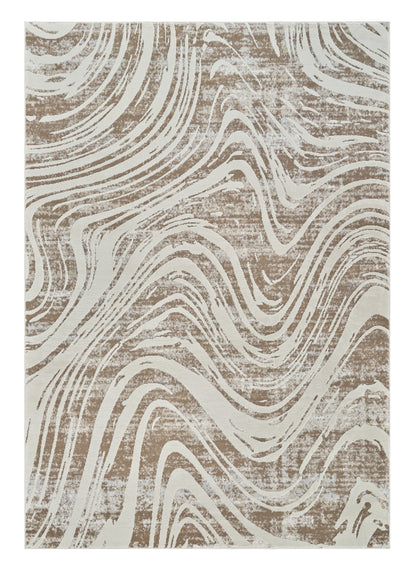 7' X 10' Beige and Brown Abstract Distressed Area Rug