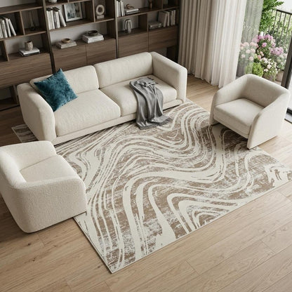 7' X 10' Beige and Brown Abstract Distressed Area Rug
