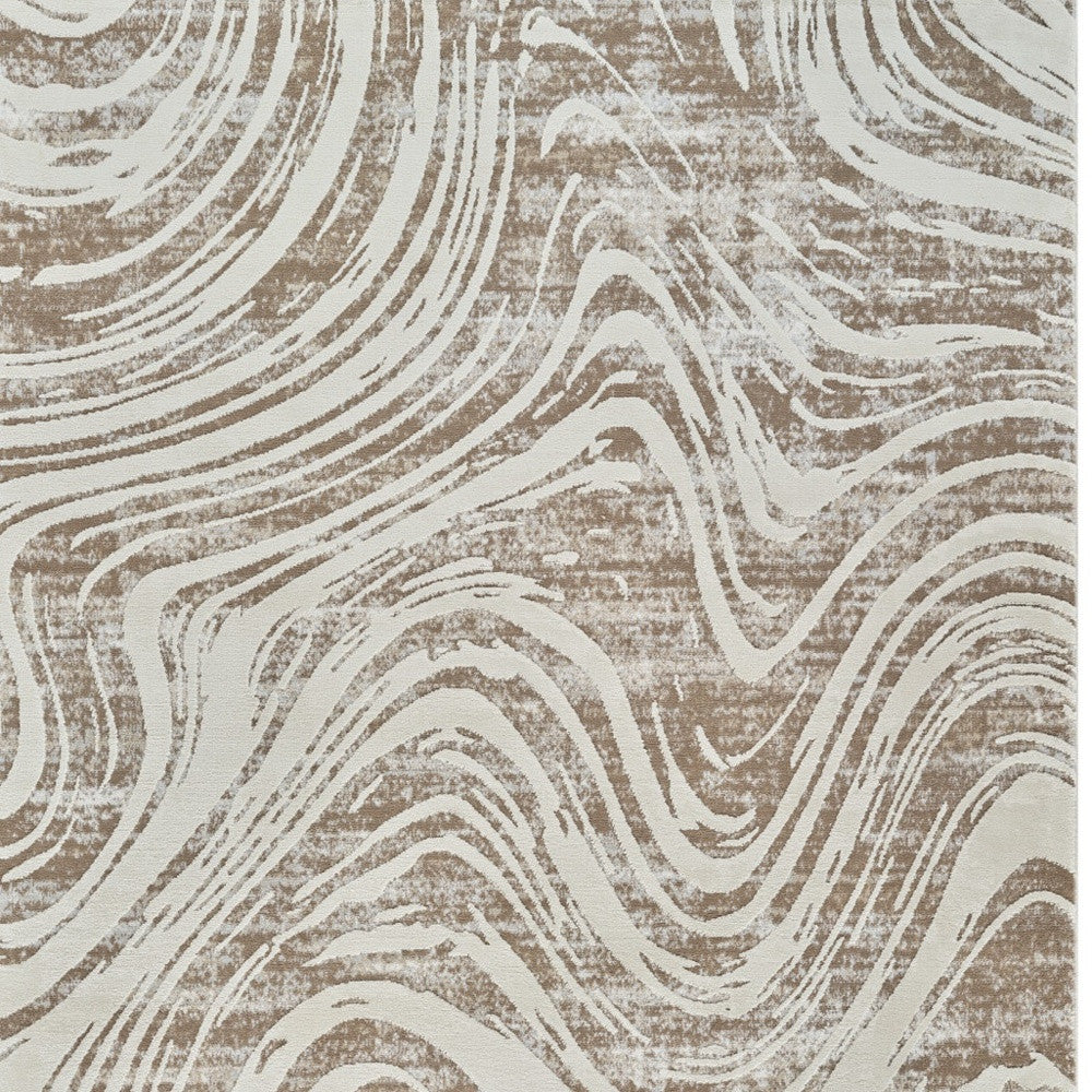 7' X 10' Beige and Brown Abstract Distressed Area Rug