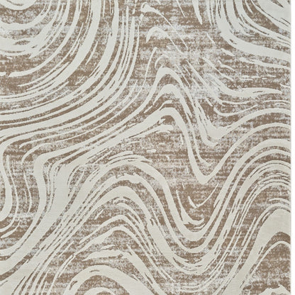 7' X 10' Beige and Brown Abstract Distressed Area Rug