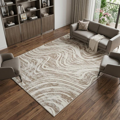 7' X 10' Beige and Brown Abstract Distressed Area Rug