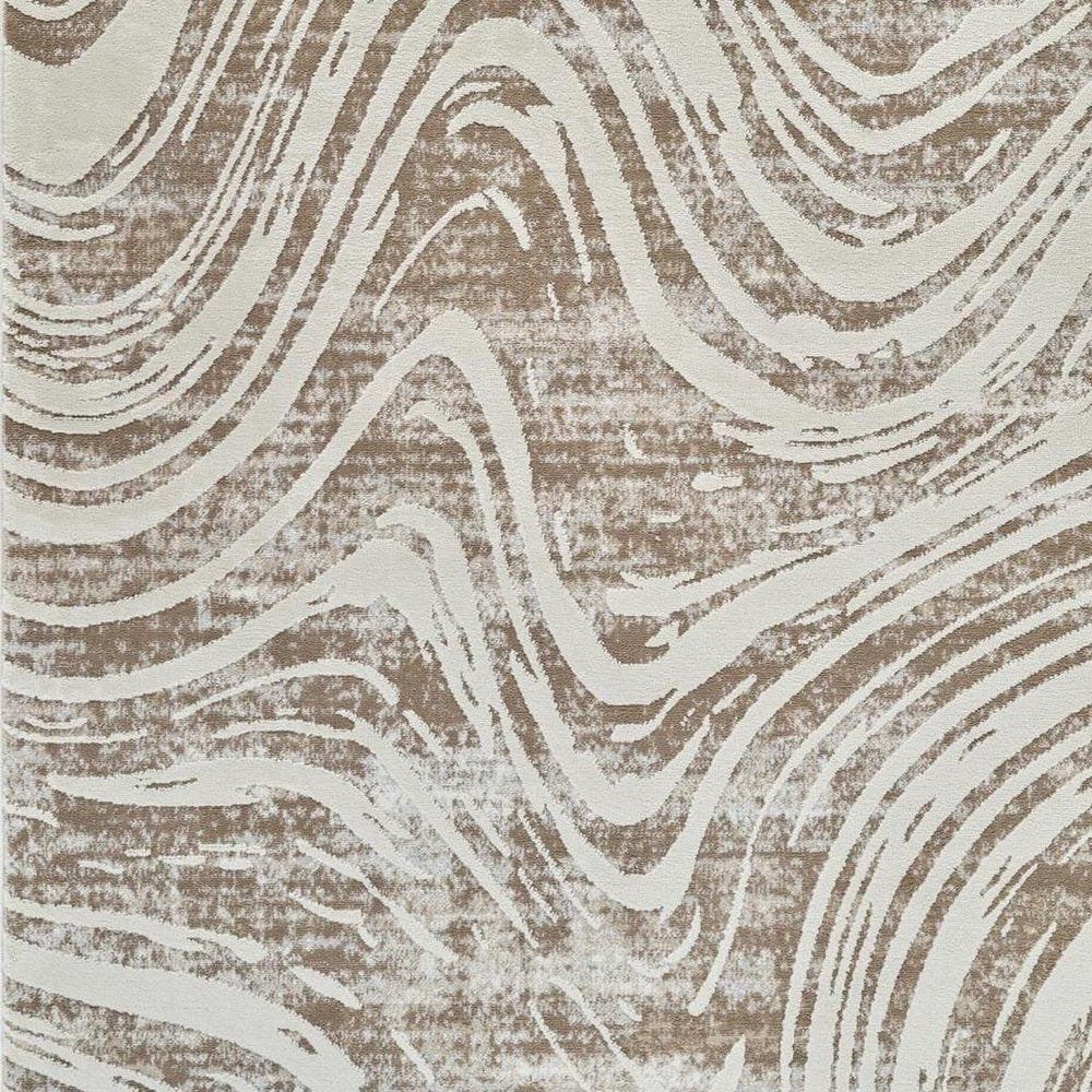 7' X 10' Beige and Brown Abstract Distressed Area Rug