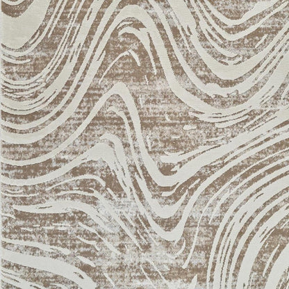 7' X 10' Beige and Brown Abstract Distressed Area Rug