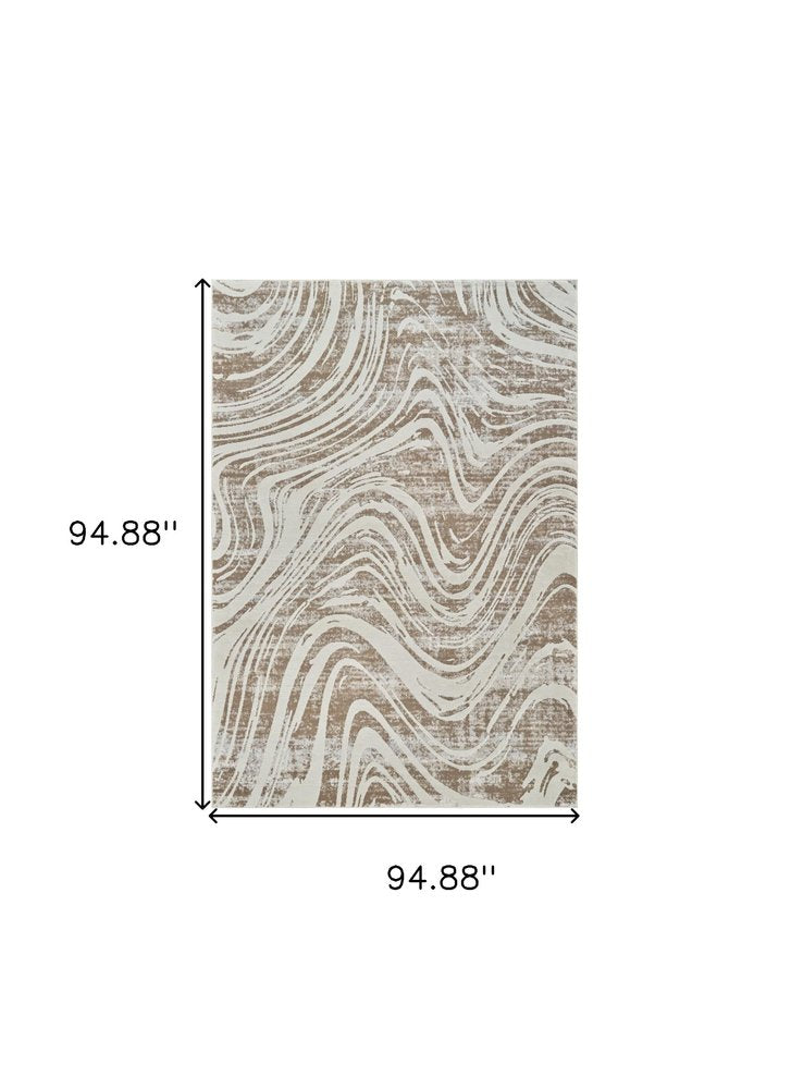 8' X 11' Beige and Brown Abstract Distressed Area Rug