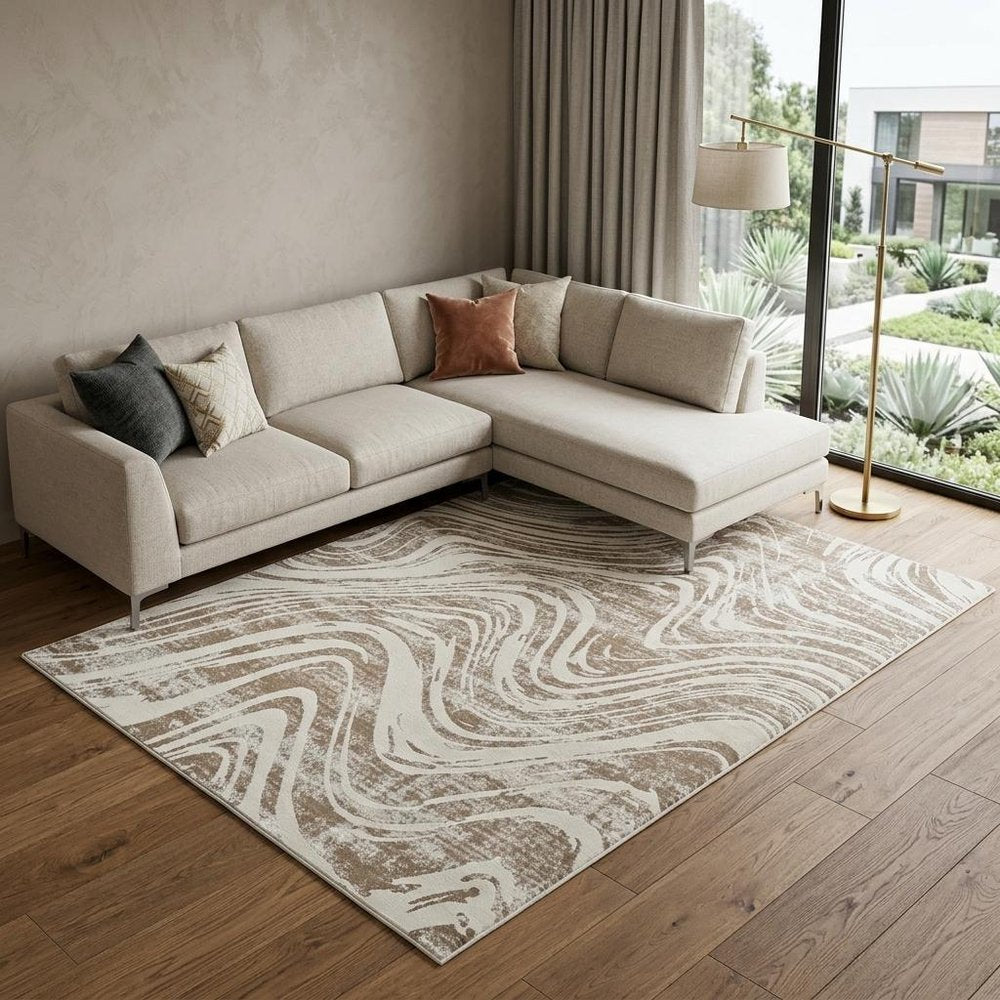 8' X 11' Beige and Brown Abstract Distressed Area Rug