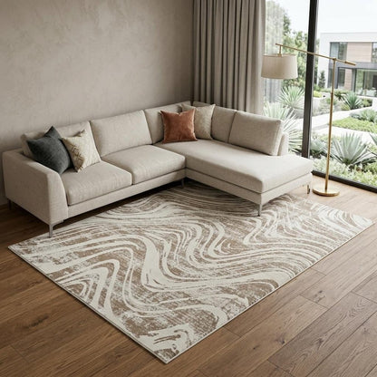 8' X 11' Beige and Brown Abstract Distressed Area Rug