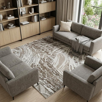 8' X 11' Beige and Brown Abstract Distressed Area Rug