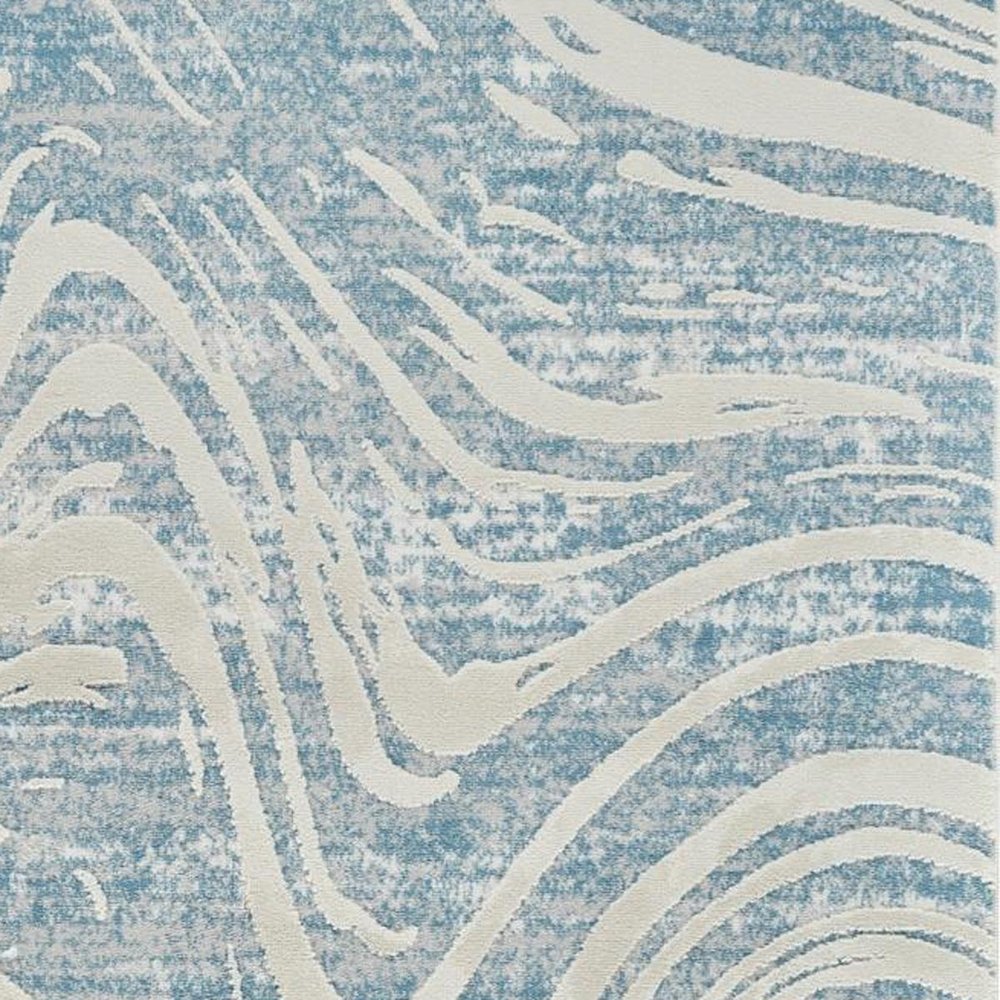 4' X 6' Blue and Beige Abstract Distressed Area Rug