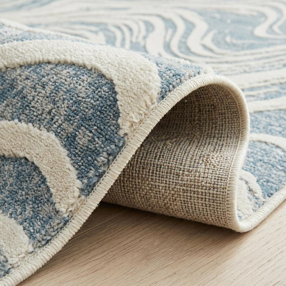 4' X 6' Blue and Beige Abstract Distressed Area Rug