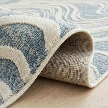 4' X 6' Blue and Beige Abstract Distressed Area Rug