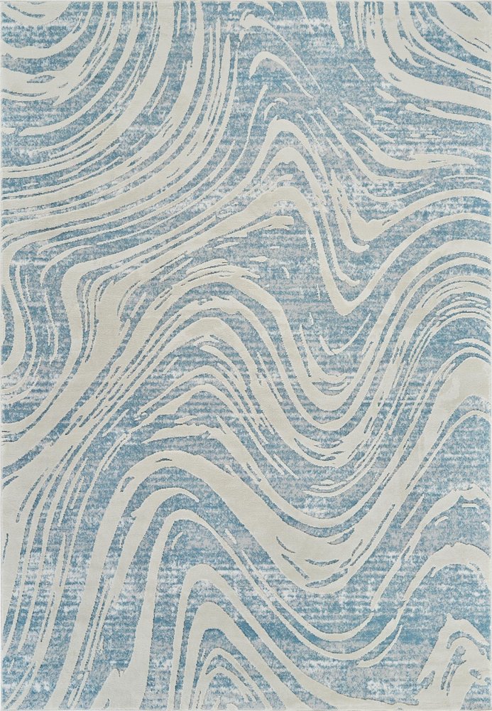 5' X 8' Blue and Beige Abstract Distressed Area Rug