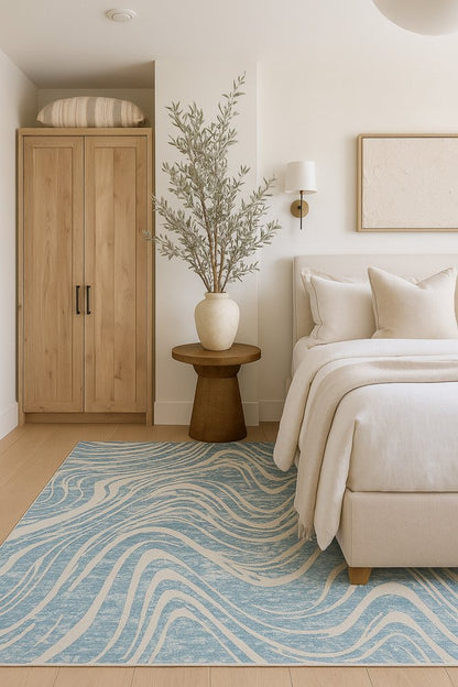 5' X 8' Blue and Beige Abstract Distressed Area Rug