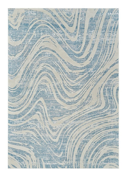 5' X 8' Blue and Beige Abstract Distressed Area Rug