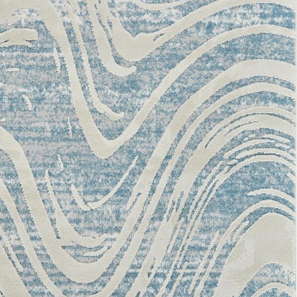 5' X 8' Blue and Beige Abstract Distressed Area Rug
