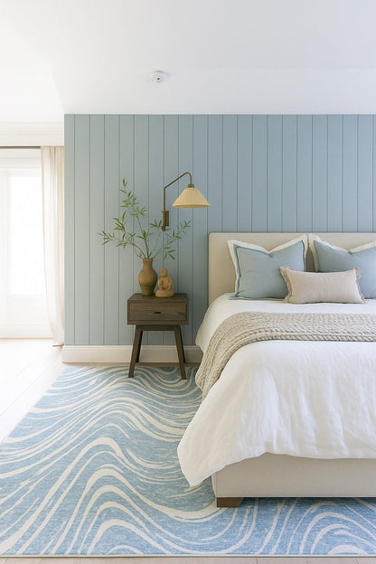 7' X 10' Blue and Beige Abstract Distressed Area Rug