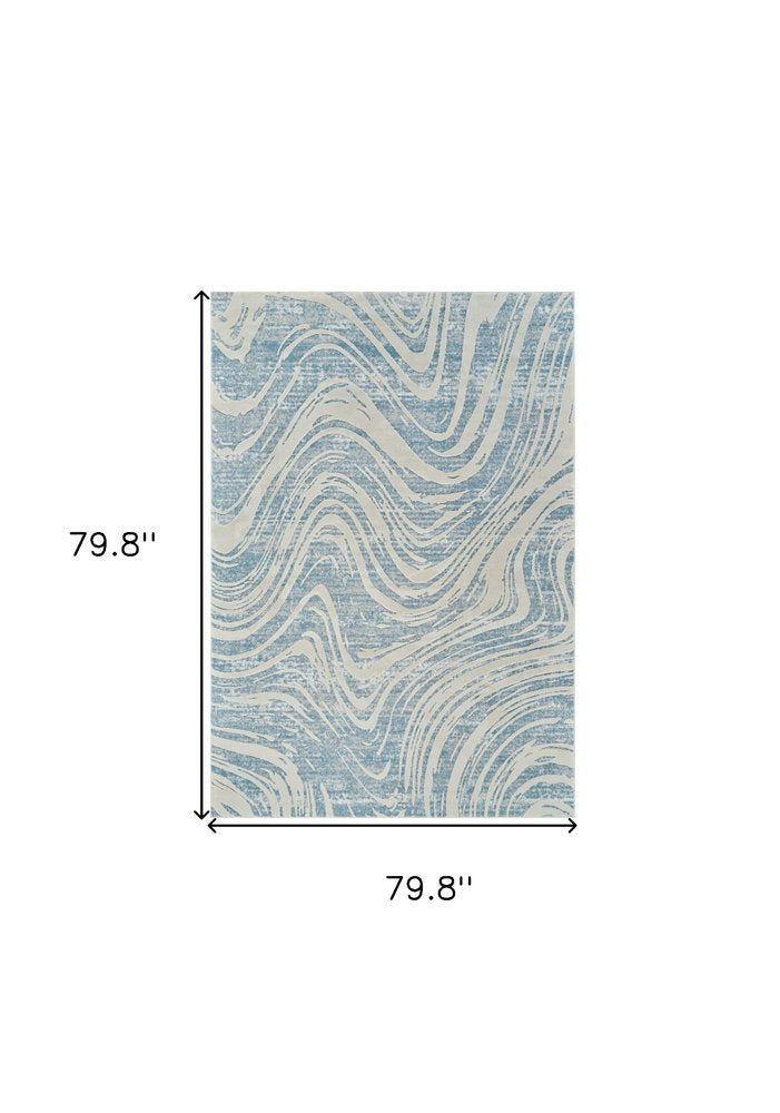 7' X 10' Blue and Beige Abstract Distressed Area Rug