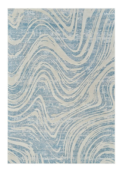 7' X 10' Blue and Beige Abstract Distressed Area Rug