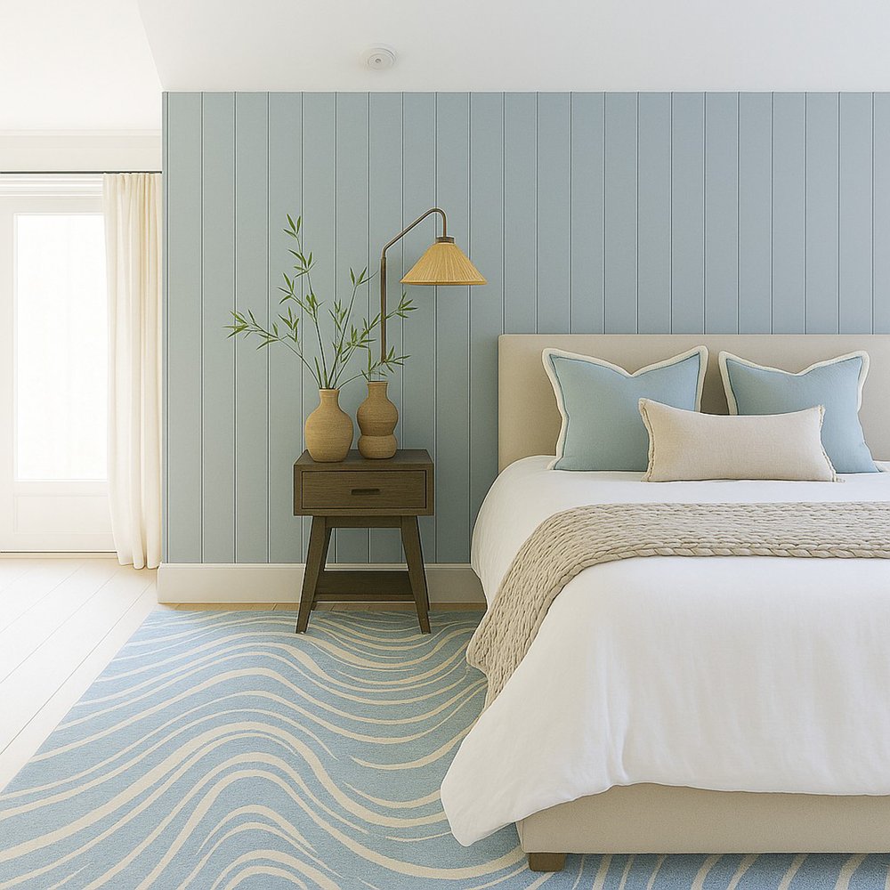 7' X 10' Blue and Beige Abstract Distressed Area Rug