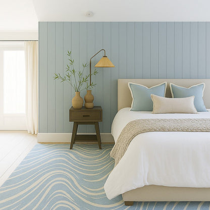 7' X 10' Blue and Beige Abstract Distressed Area Rug