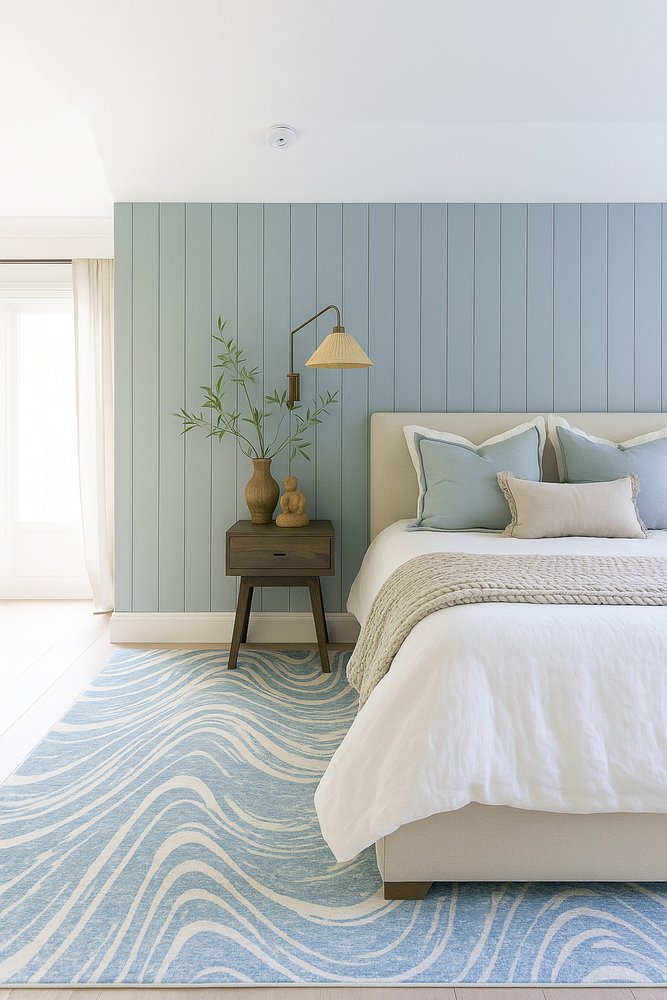 8' X 11' Blue and Beige Abstract Distressed Area Rug