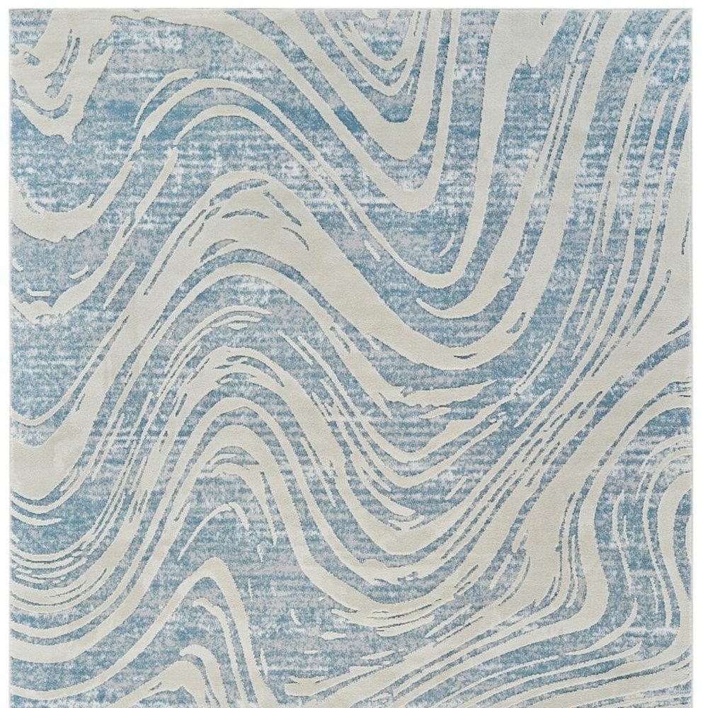 8' X 11' Blue and Beige Abstract Distressed Area Rug